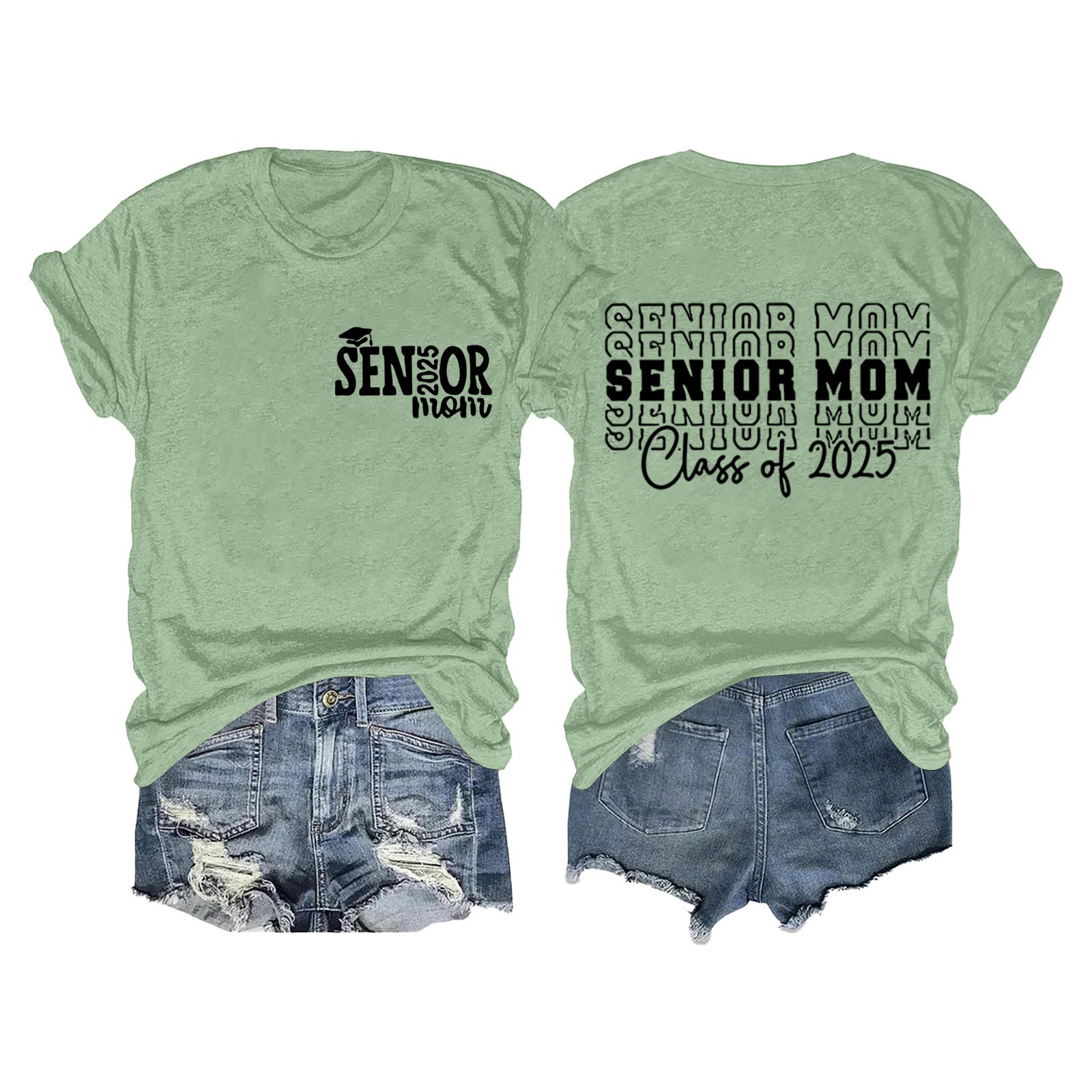 Camiseta de graduación para madres mayores - Promoción de 2025, poliéster-algodón, tallas S-XXL, manga corta, estampado divertido